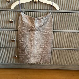 Herve Leger Arlis Bandage Skirt in Platinum Foil Size Small